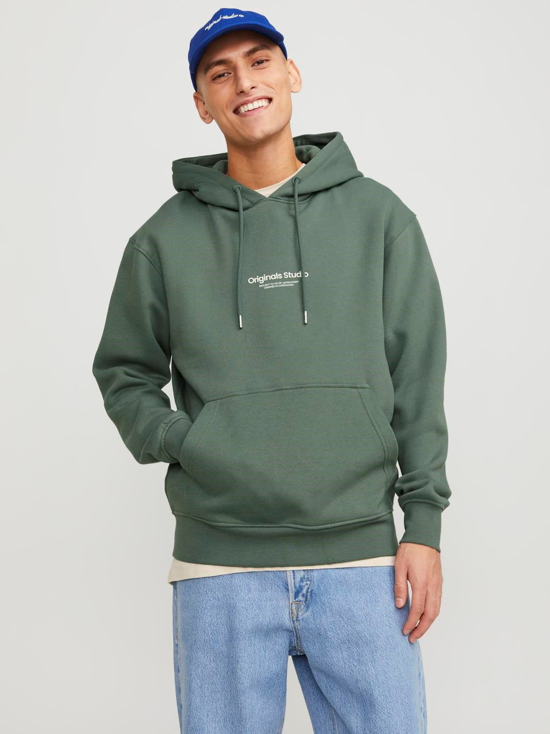 JACK & JONES FELPA CON CAPPUCCIO "ORIGINALS STUDIO" - Col. verde acqua