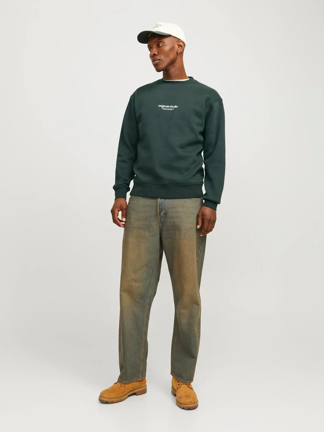 JACK & JONES FELPA GIROCOLLO "ORIGINALS STUDIO" - Col. Verde foresta