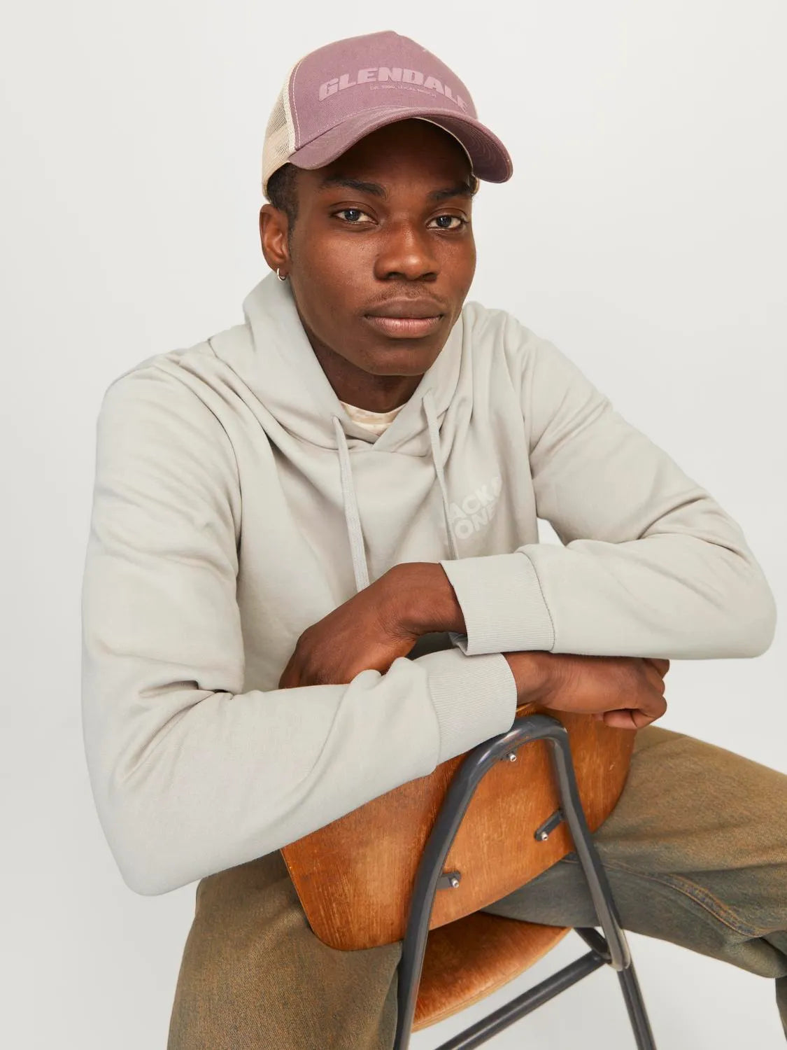 JACK & JONES FELPA CON CAPPUCCIO "LOGO" - Col. Beige