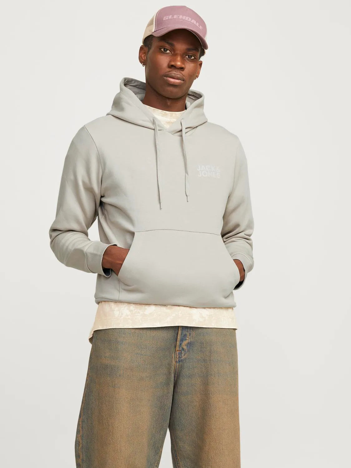 JACK & JONES FELPA CON CAPPUCCIO "LOGO" - Col. Beige