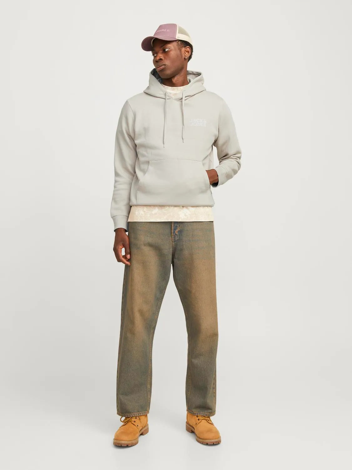 JACK & JONES FELPA CON CAPPUCCIO "LOGO" - Col. Beige