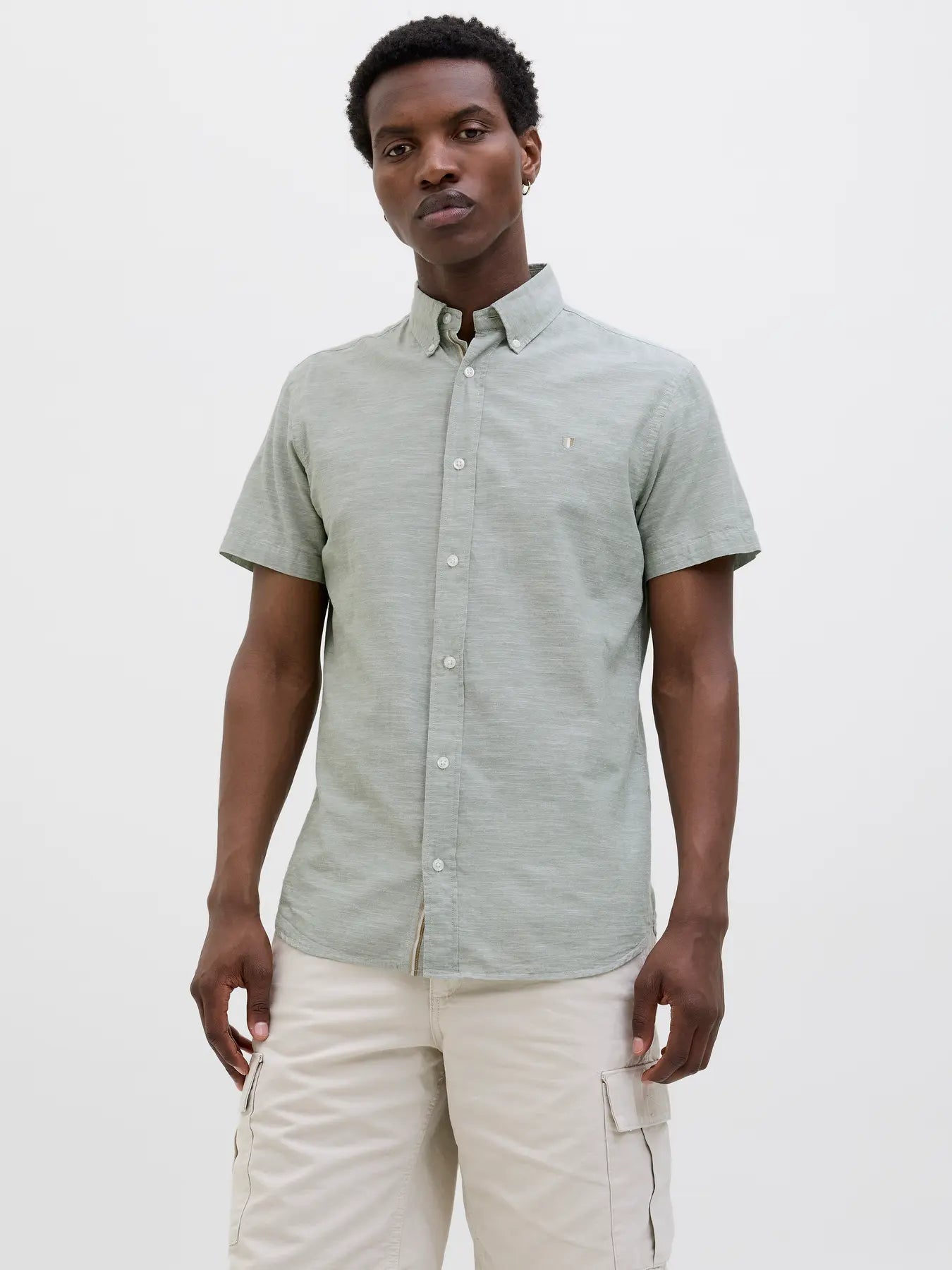 JACK & JONES PREMIUM CAMICIA IN MISTO LINO - col. Verde acqua