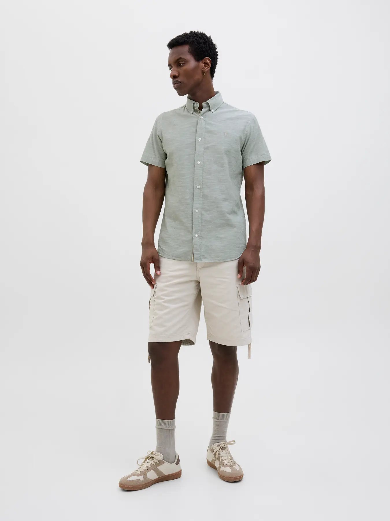 JACK & JONES PREMIUM CAMICIA IN MISTO LINO - col. Verde acqua
