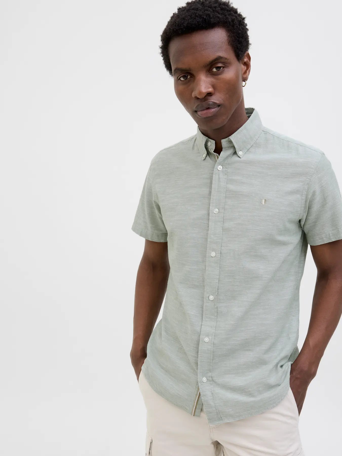 JACK & JONES PREMIUM CAMICIA IN MISTO LINO - col. Verde acqua