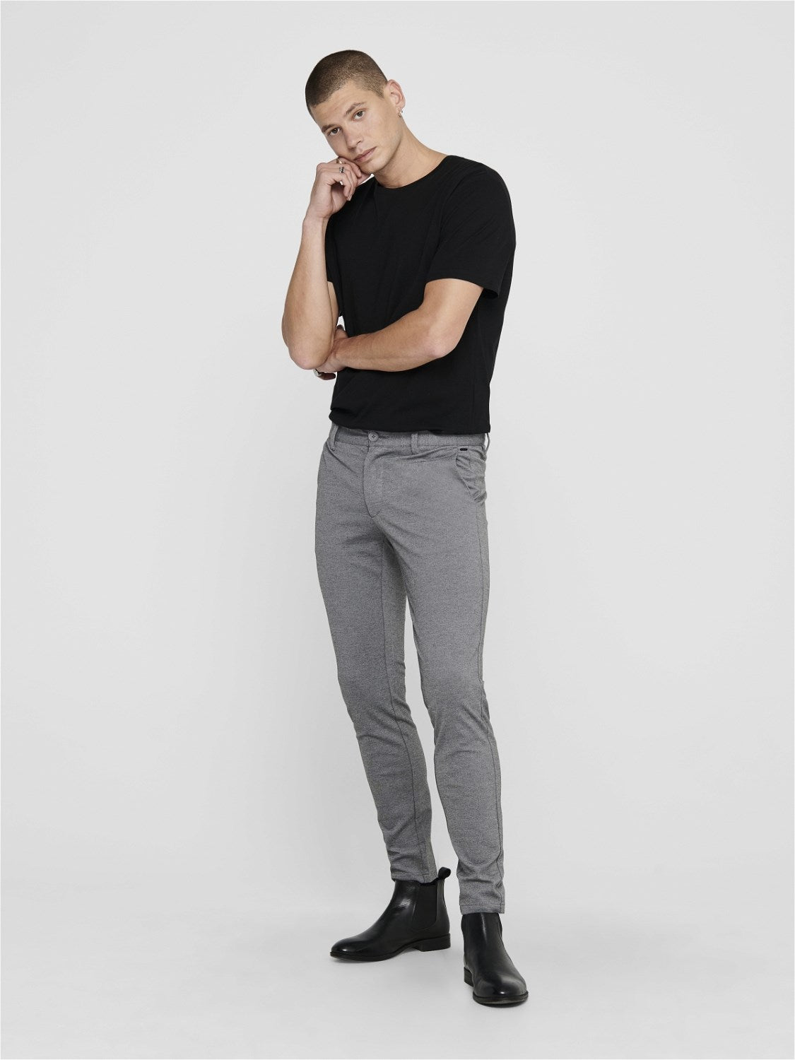 PANTALONI SLIM CHINO "MARK" - Col. Grigio sfumato