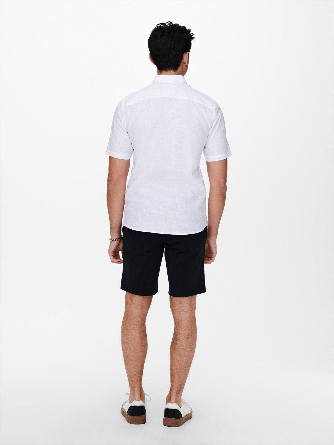 CAMICIA MANICHE CORTE IN MISTO LINO - col. Bianco