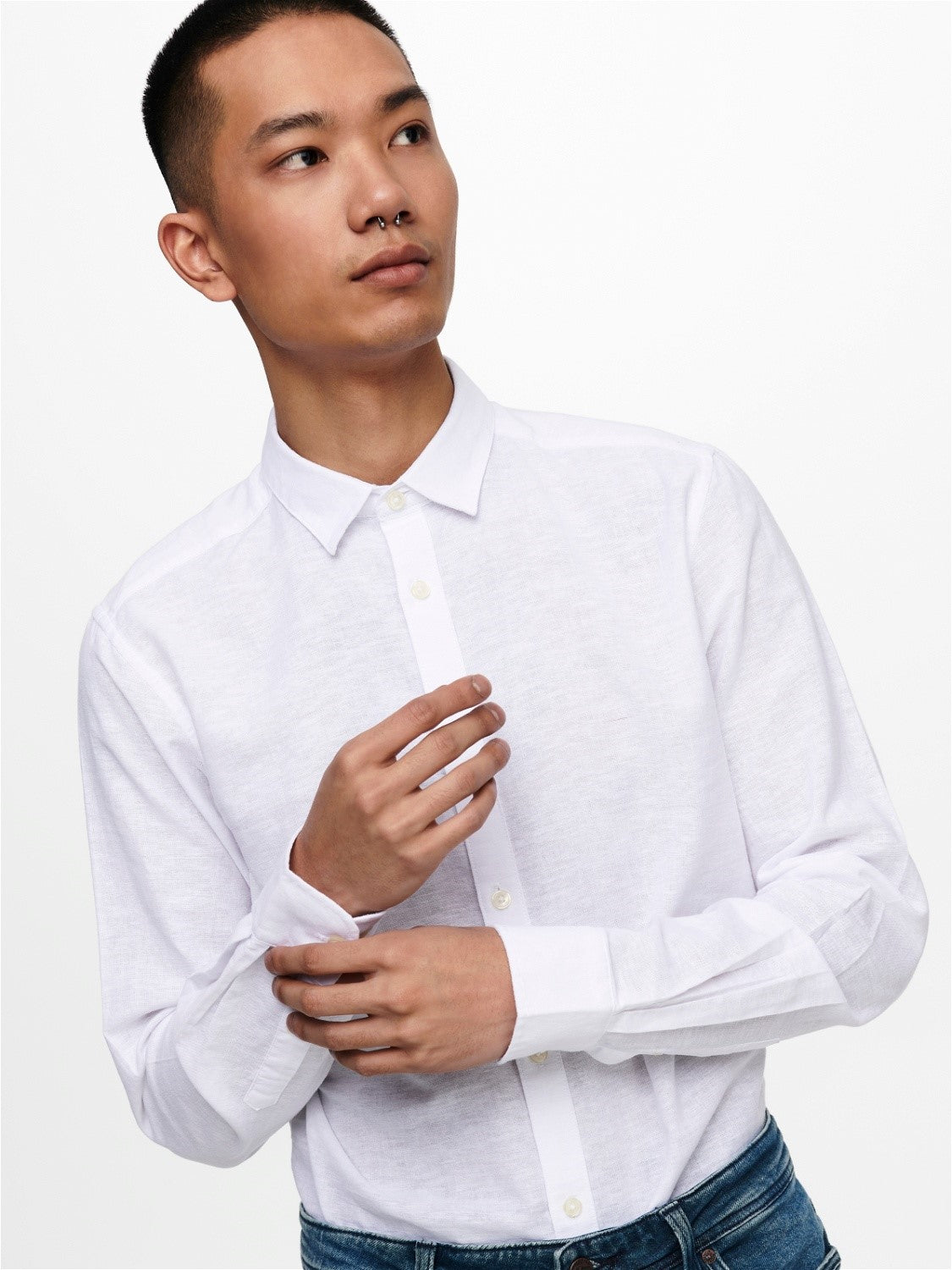 CAMICIA IN MISTO LINO - col. Bianco