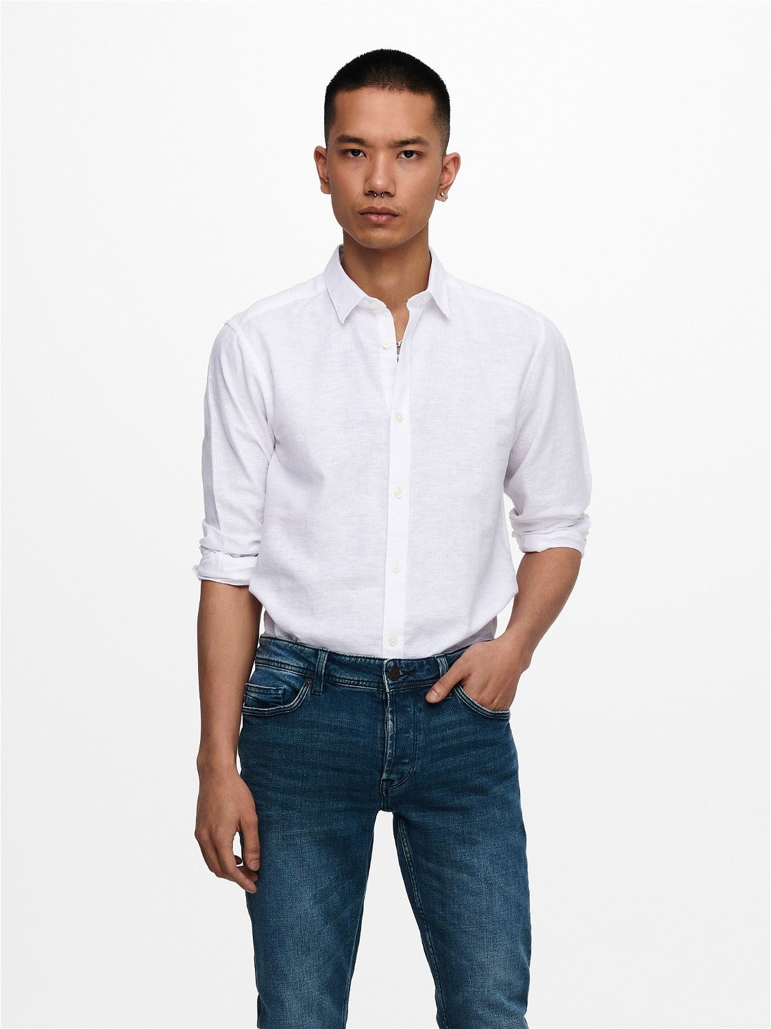 CAMICIA IN MISTO LINO - col. Bianco