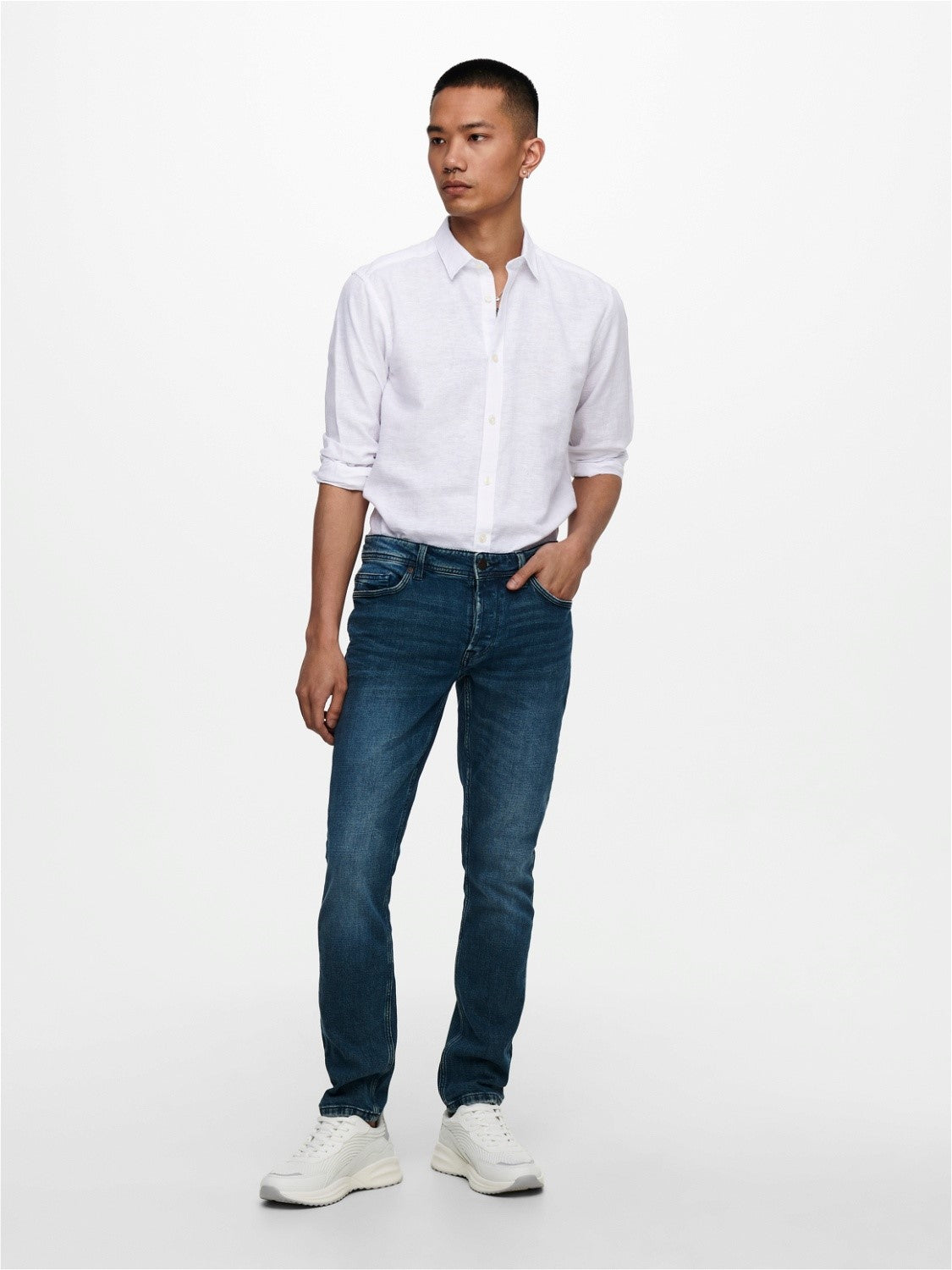 CAMICIA IN MISTO LINO - col. Bianco