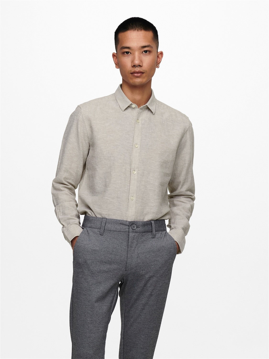 CAMICIA IN MISTO LINO - col. Chinchilla