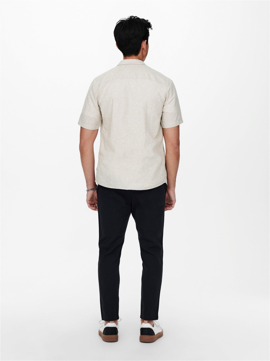 CAMICIA MANICHE CORTE IN MISTO LINO - col. Beige