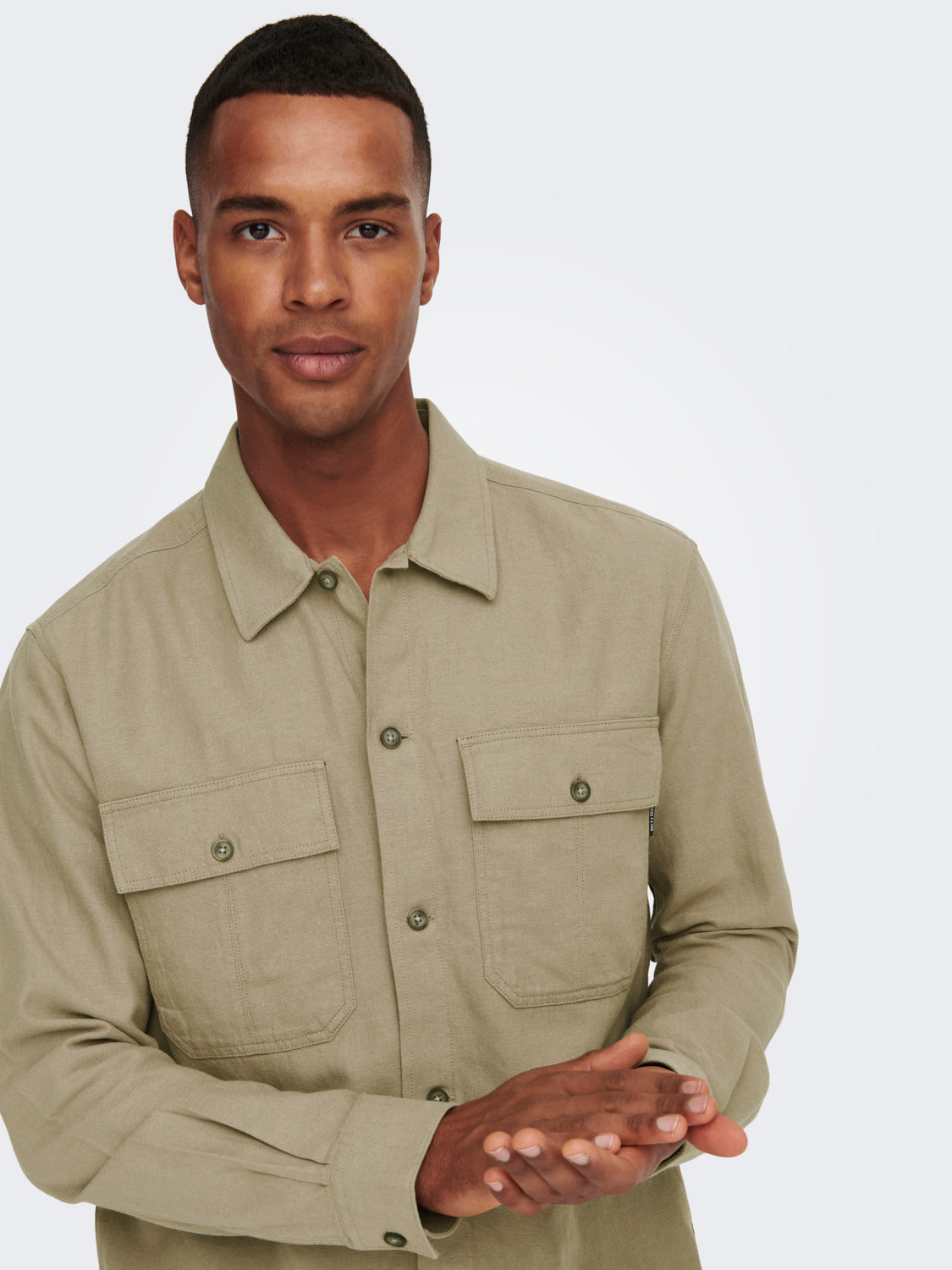 ONLY & SONS CAMICIA IN MISTO LINO CON TASCHE - Col. Beige