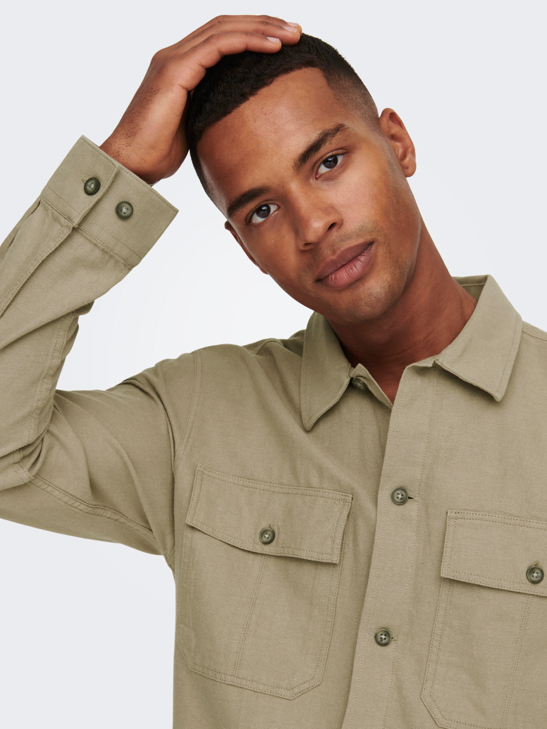 ONLY & SONS CAMICIA IN MISTO LINO CON TASCHE - Col. Beige