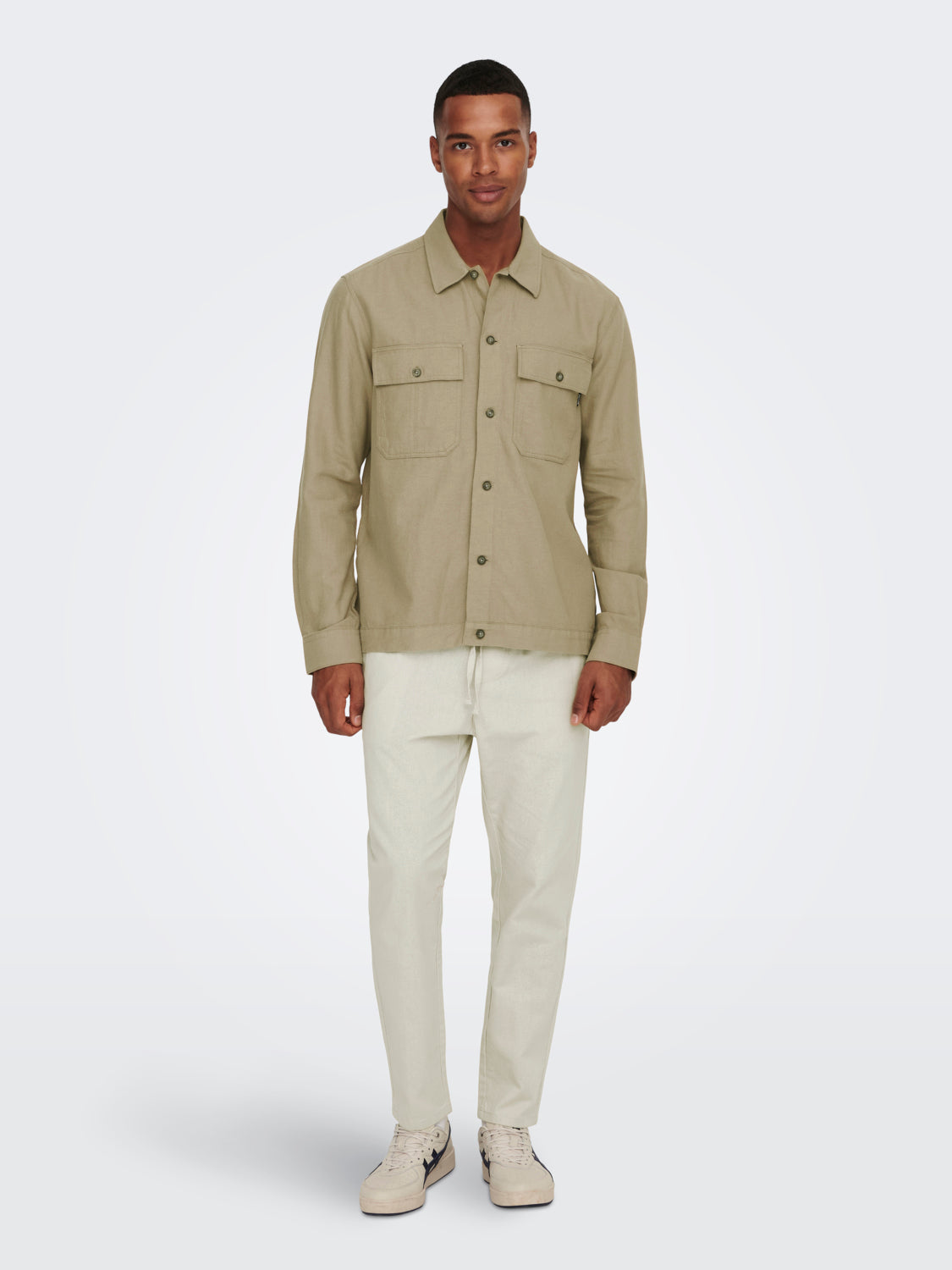 ONLY & SONS CAMICIA IN MISTO LINO CON TASCHE - Col. Beige