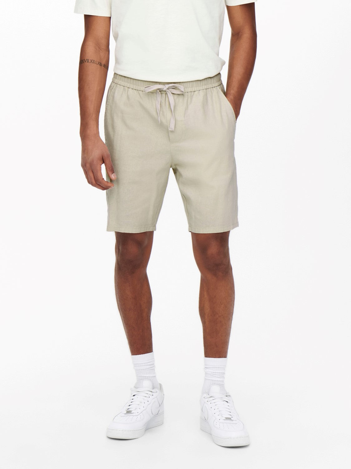 ONLY & SONS PANTALONCINI IN LINO COTONE - Silver Lining