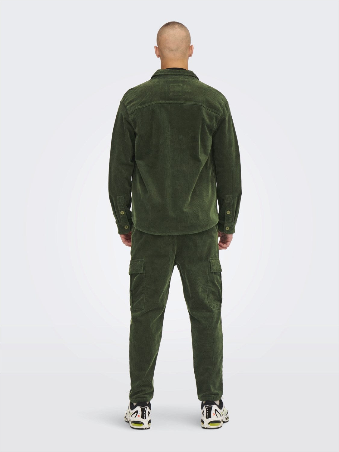 ONLY & SONS CAMICIA IN VELLUTO A COSTE - col. Verde scuro