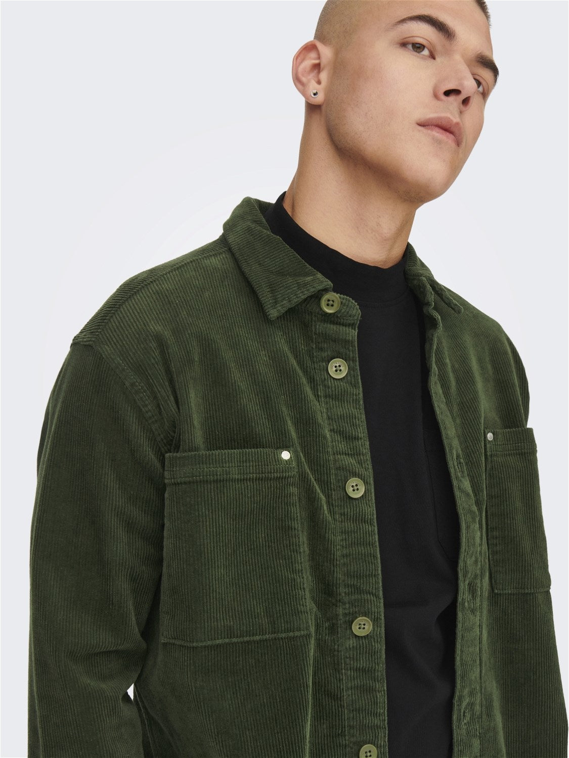 ONLY & SONS CAMICIA IN VELLUTO A COSTE - col. Verde scuro