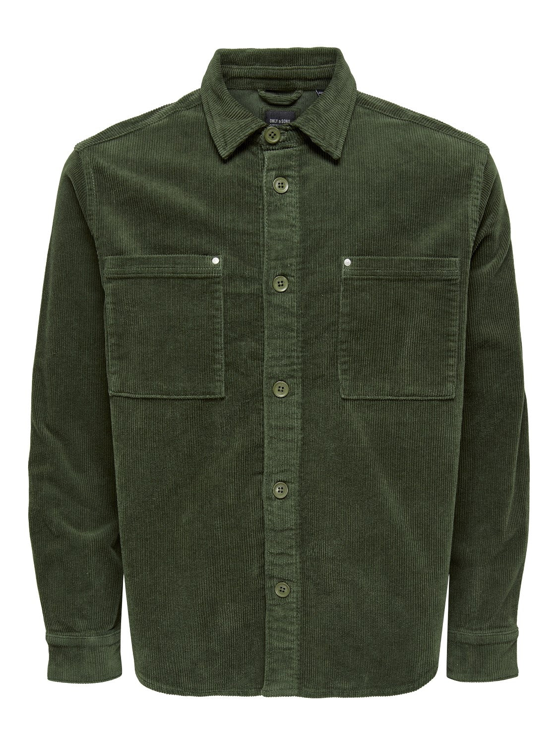 ONLY & SONS CAMICIA IN VELLUTO A COSTE - col. Verde scuro