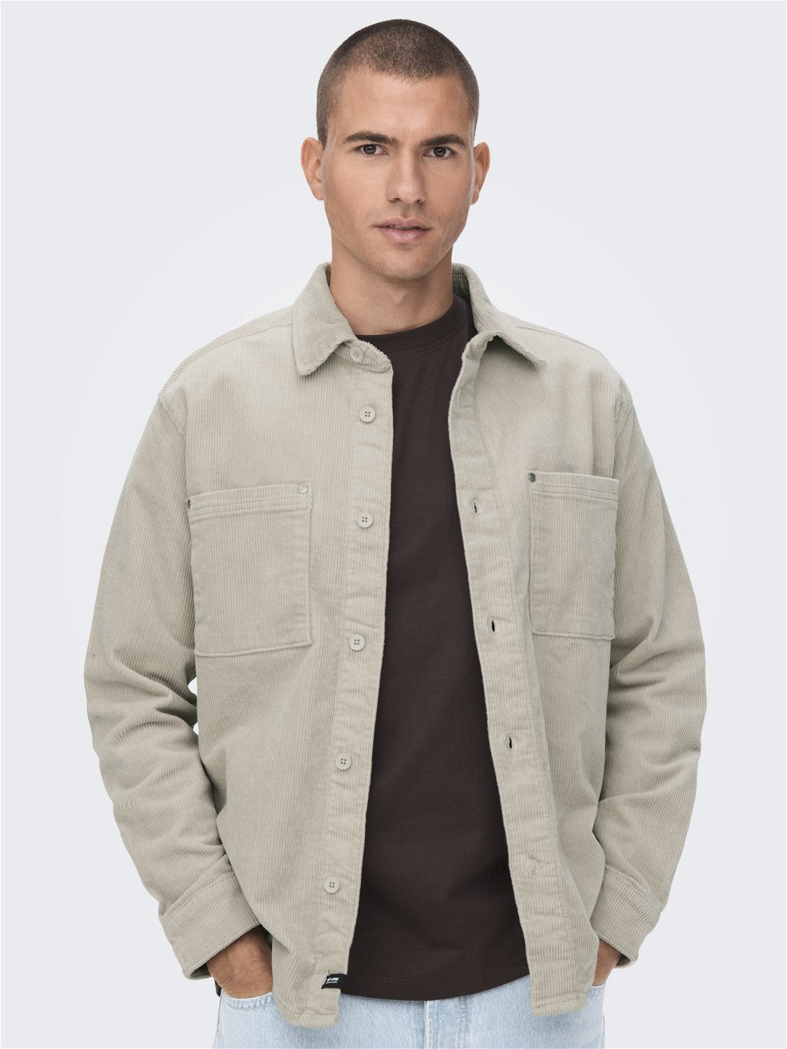 ONLY & SONS CAMICIA IN VELLUTO A COSTE - col. Gigio chiaro