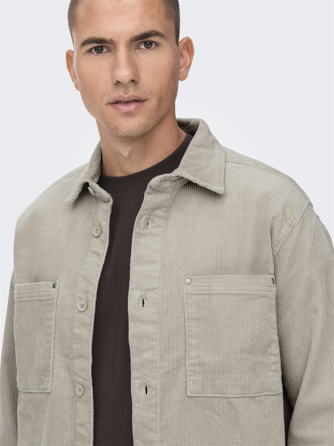 ONLY & SONS CAMICIA IN VELLUTO A COSTE - col. Gigio chiaro
