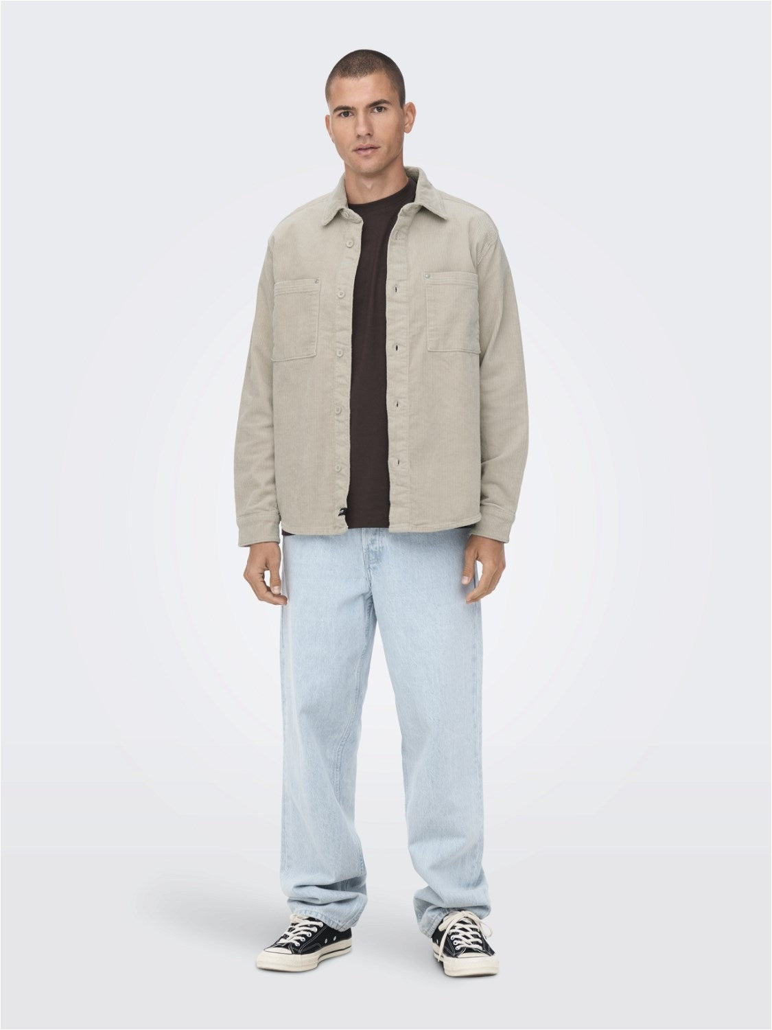 ONLY & SONS CAMICIA IN VELLUTO A COSTE - col. Gigio chiaro
