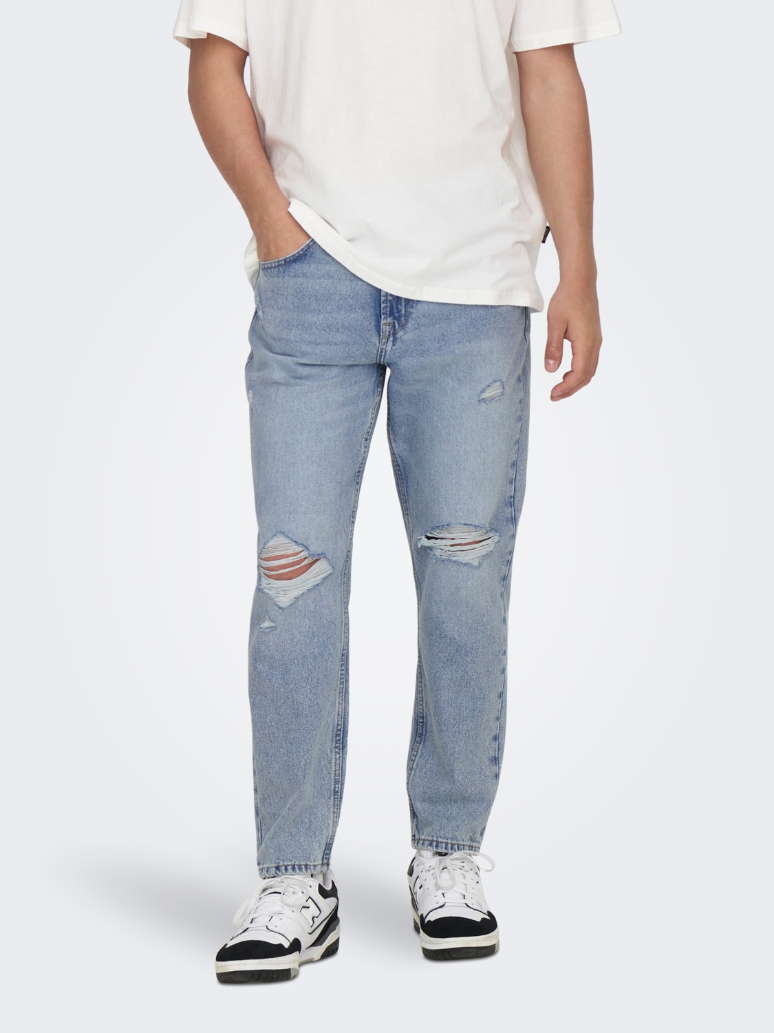 CROPPED BLUE LIGHT JEANS CON STRAPPI
