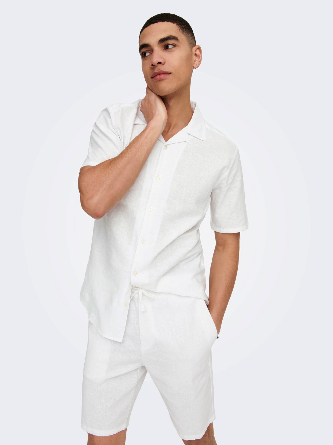 ONLY & SONS PANTALONCINI IN LINO COTONE - White
