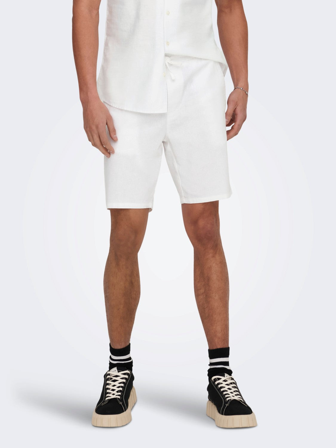 ONLY & SONS PANTALONCINI IN LINO COTONE - White