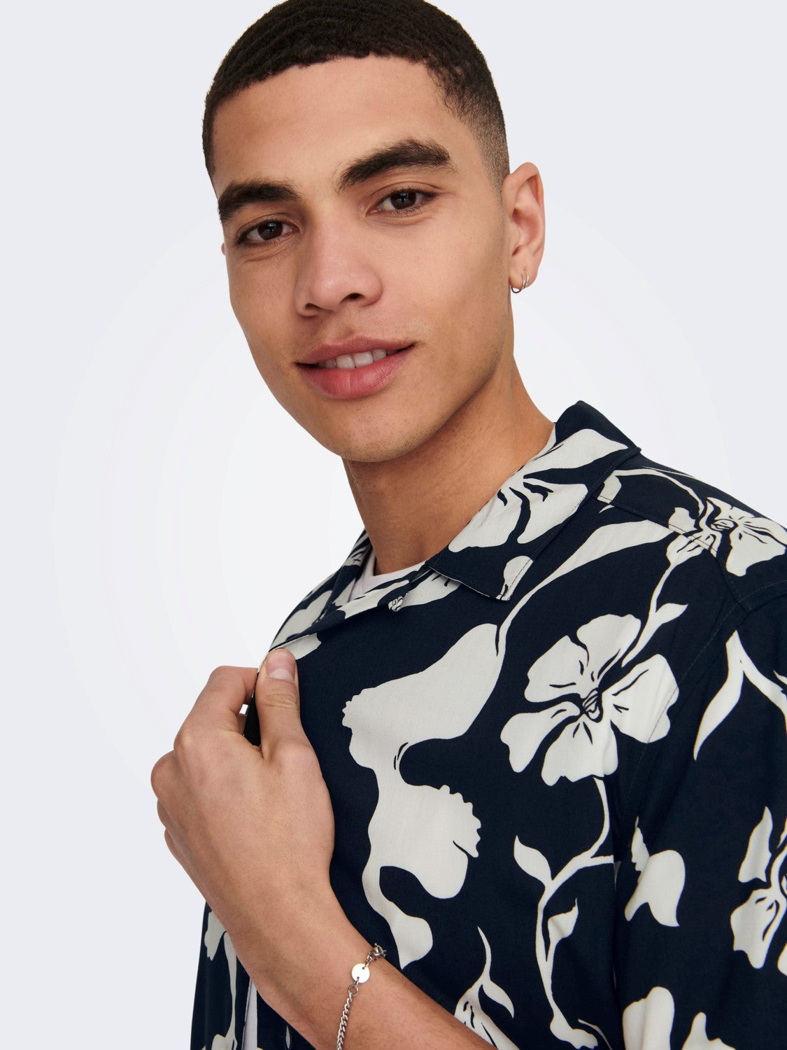CAMICIA FLOREALE MANICHE CORTE - Dark Navy