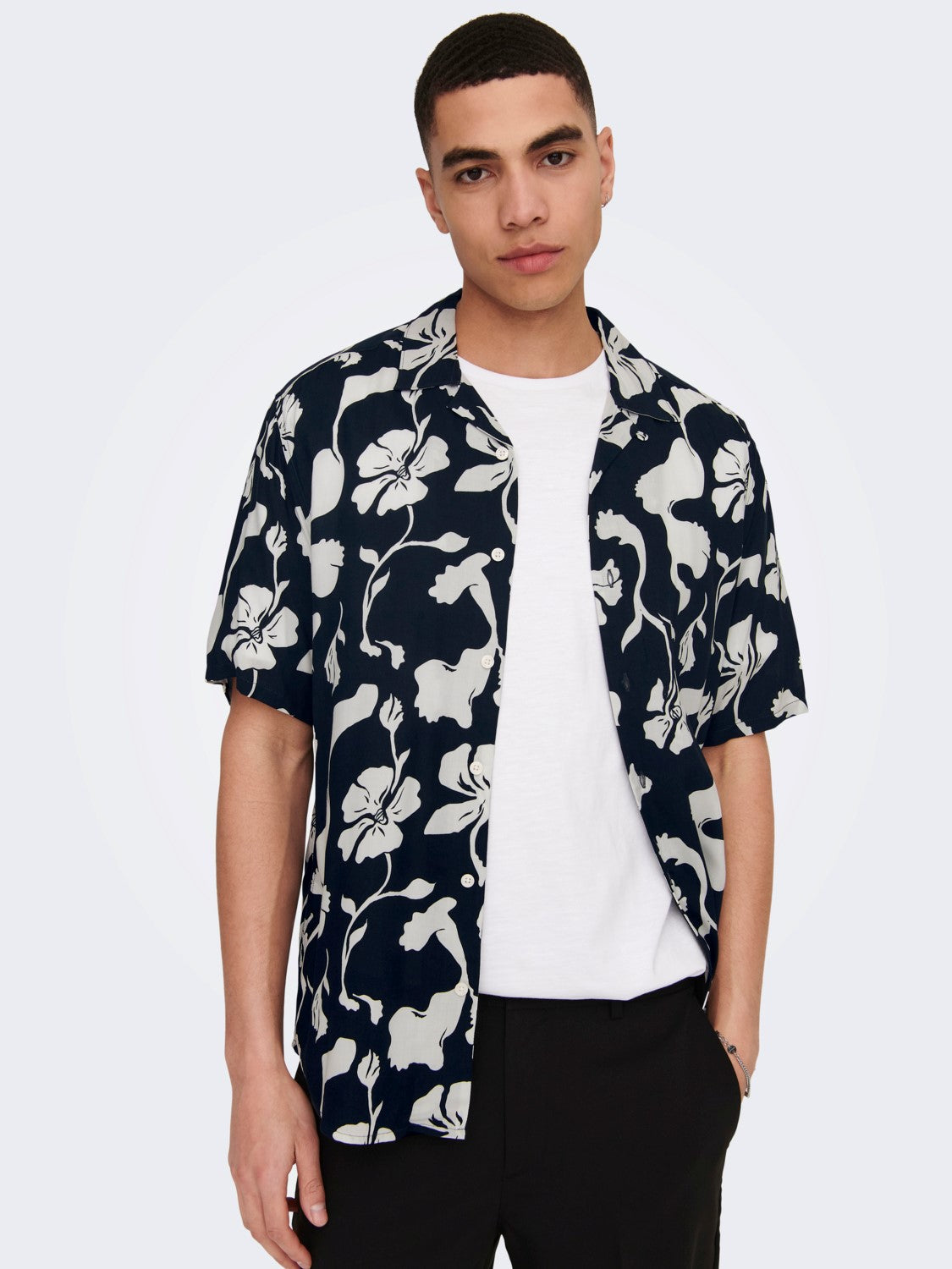 CAMICIA FLOREALE MANICHE CORTE - Dark Navy