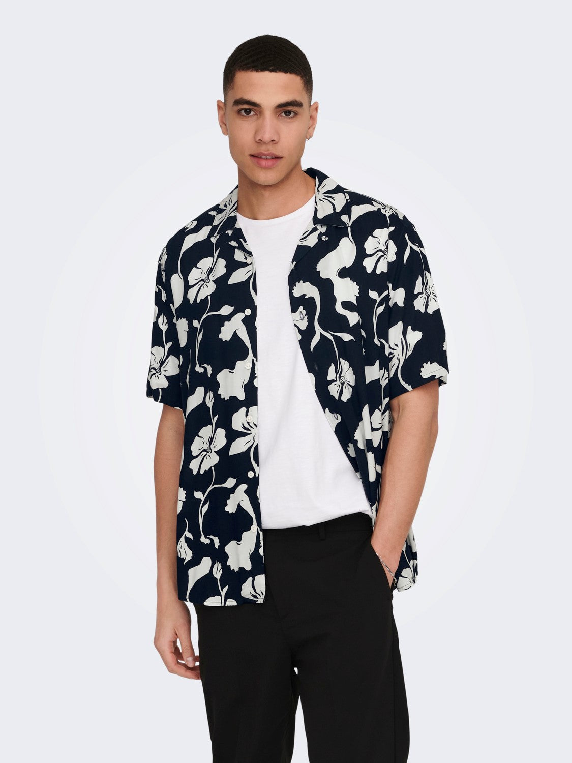 CAMICIA FLOREALE MANICHE CORTE - Dark Navy