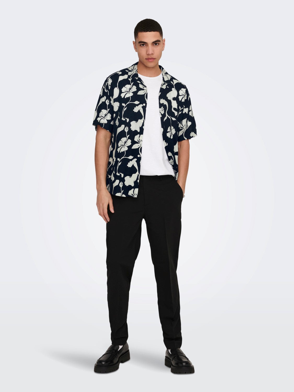 CAMICIA FLOREALE MANICHE CORTE - Dark Navy