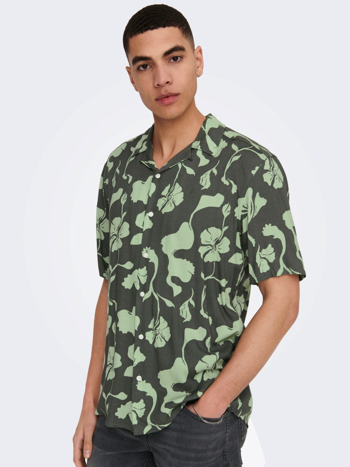 CAMICIA FLOREALE MANICHE CORTE - Castor Gray