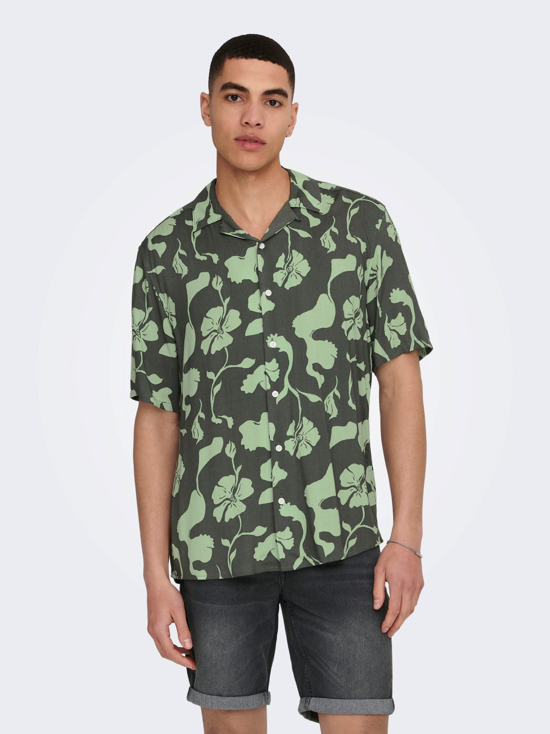 CAMICIA FLOREALE MANICHE CORTE - Castor Gray