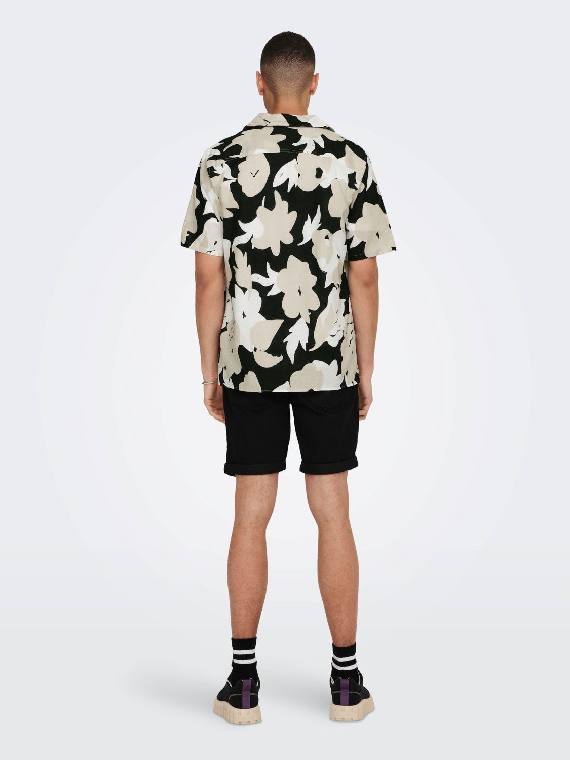 CAMICIA FLOREALE MISTO LINO - Black