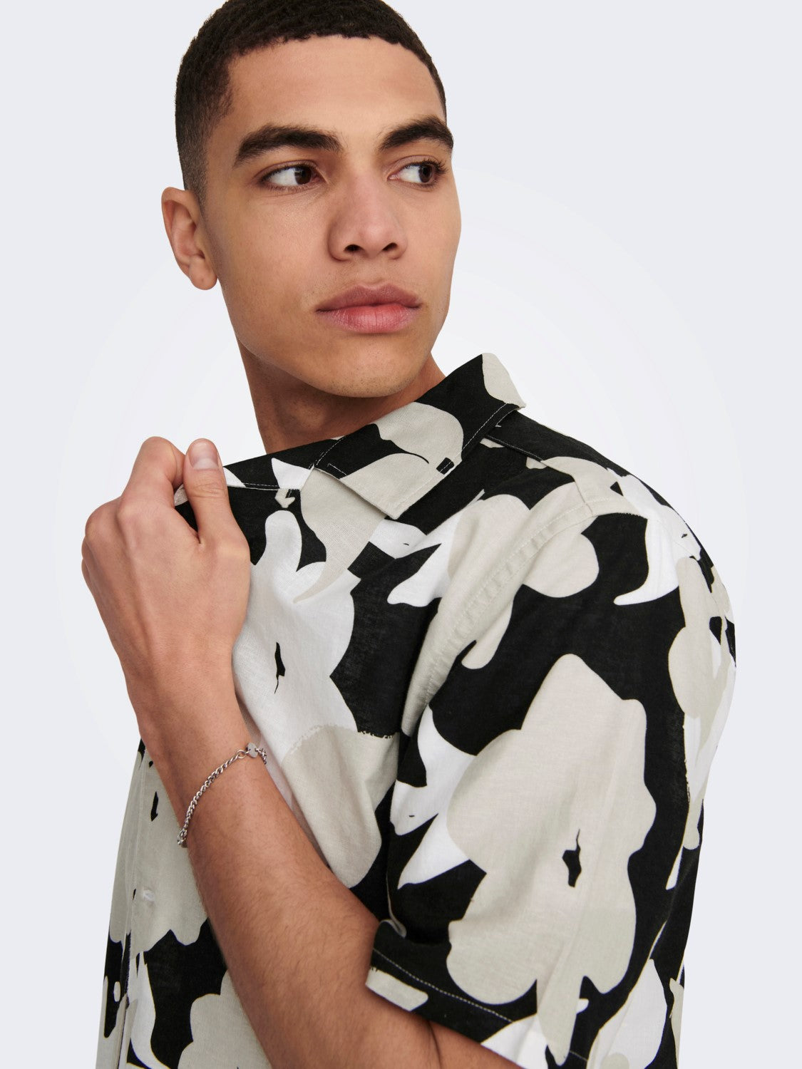 CAMICIA FLOREALE MISTO LINO - Black