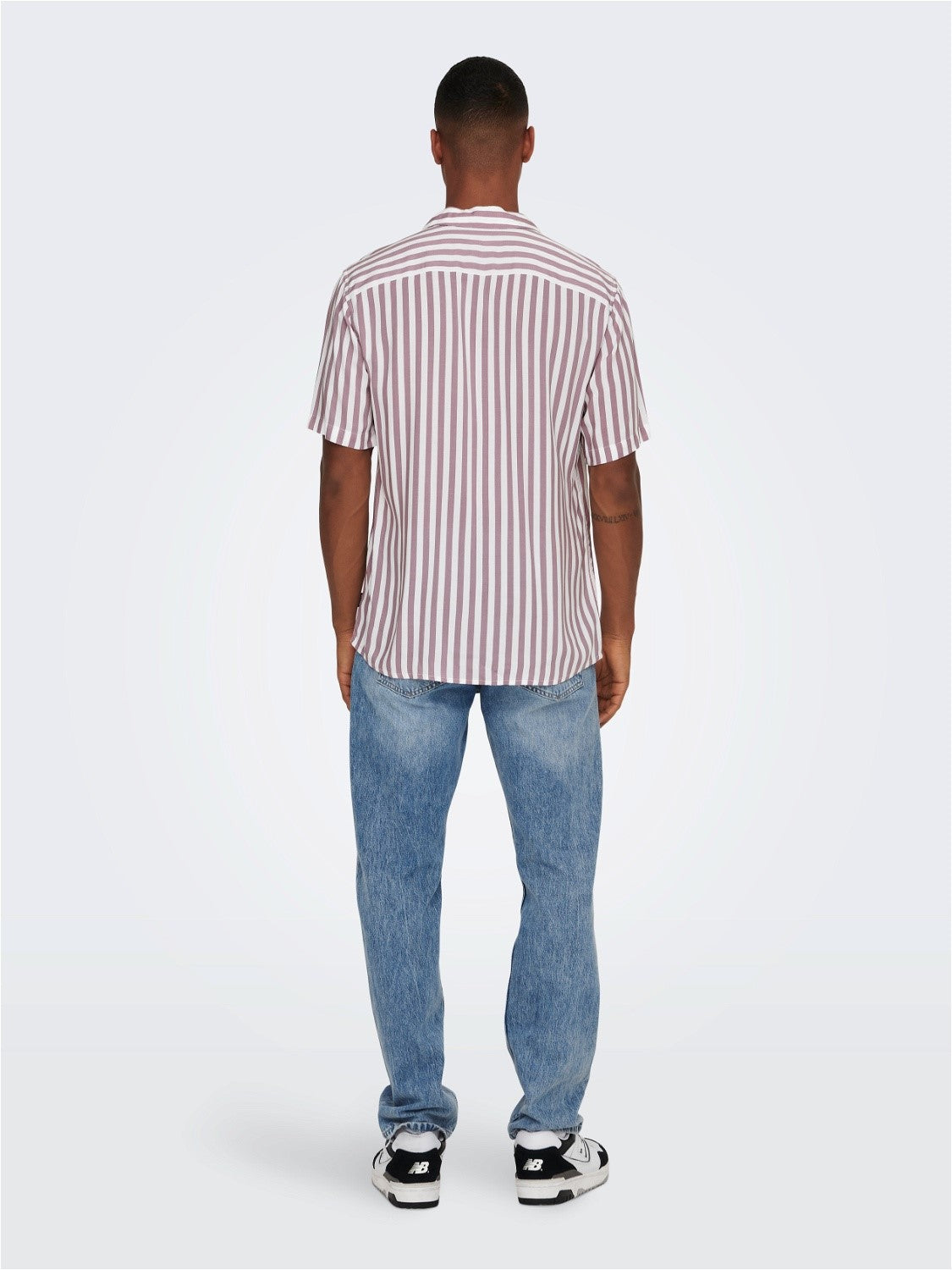 CAMICIA A RIGHE IN VISCOSA A MANICHE CORTE - Burlwood