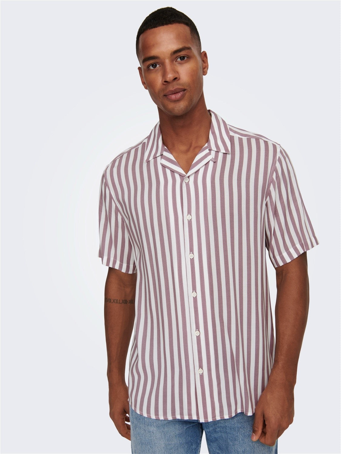 CAMICIA A RIGHE IN VISCOSA A MANICHE CORTE - Burlwood