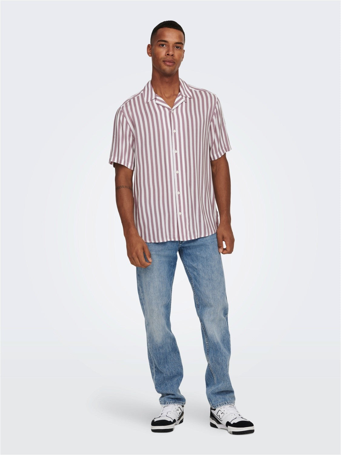 CAMICIA A RIGHE IN VISCOSA A MANICHE CORTE - Burlwood
