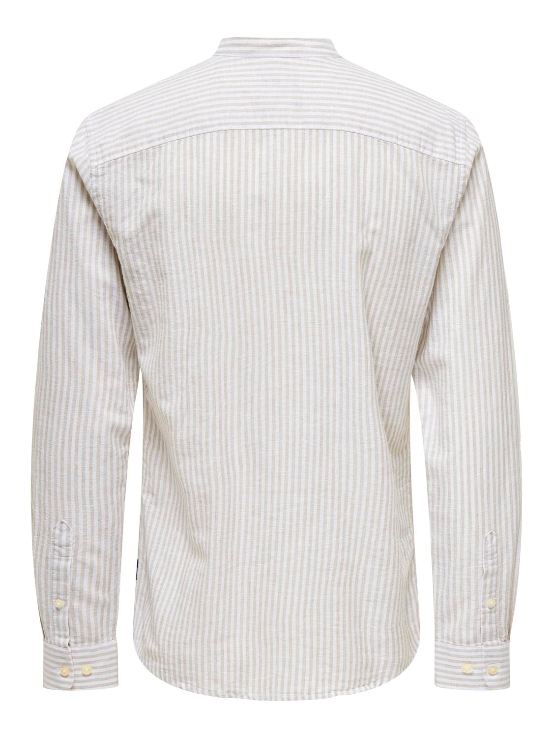 CAMICIA IN MISTO LINO CON COLLO COREANA - col. Beige/bianco
