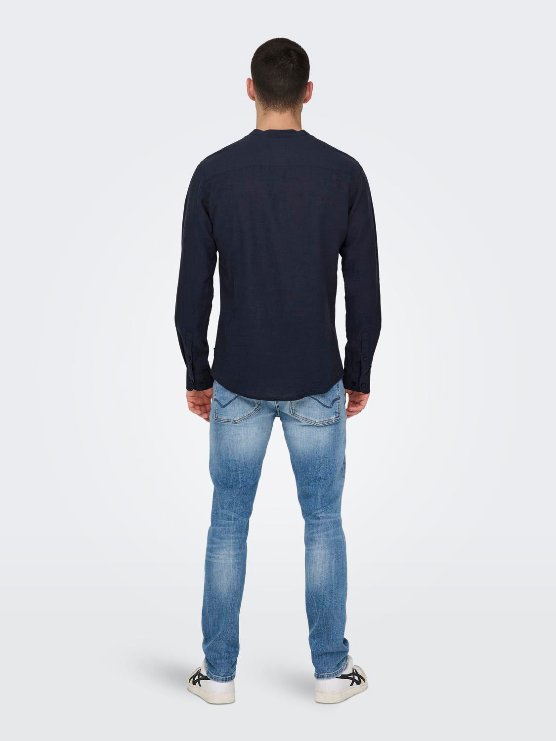 CAMICIA MISTO LINO SLIM FIT - Col. Blu
