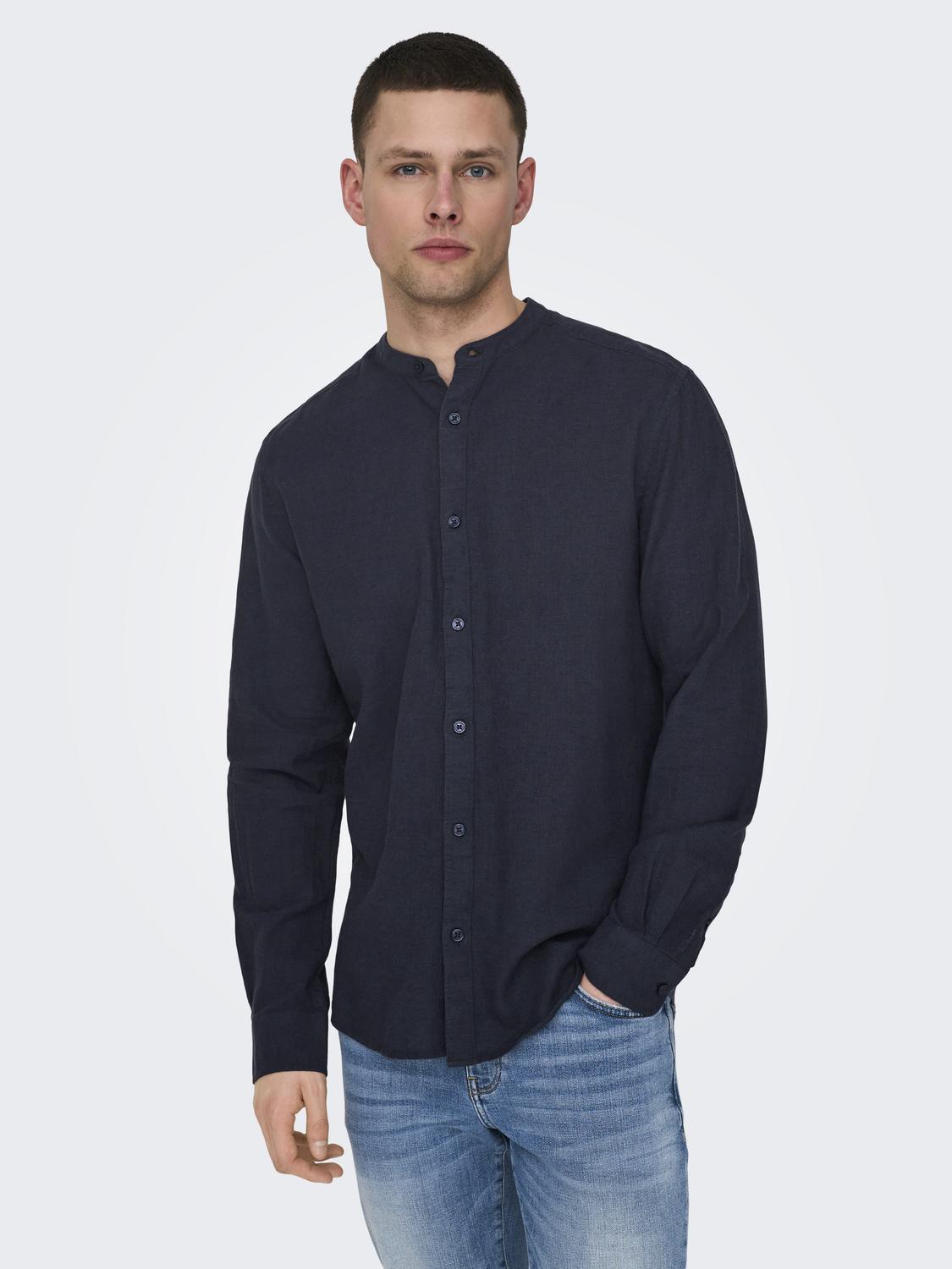 CAMICIA MISTO LINO SLIM FIT - Col. Blu