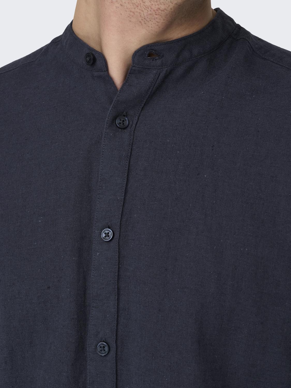 CAMICIA MISTO LINO SLIM FIT - Col. Blu