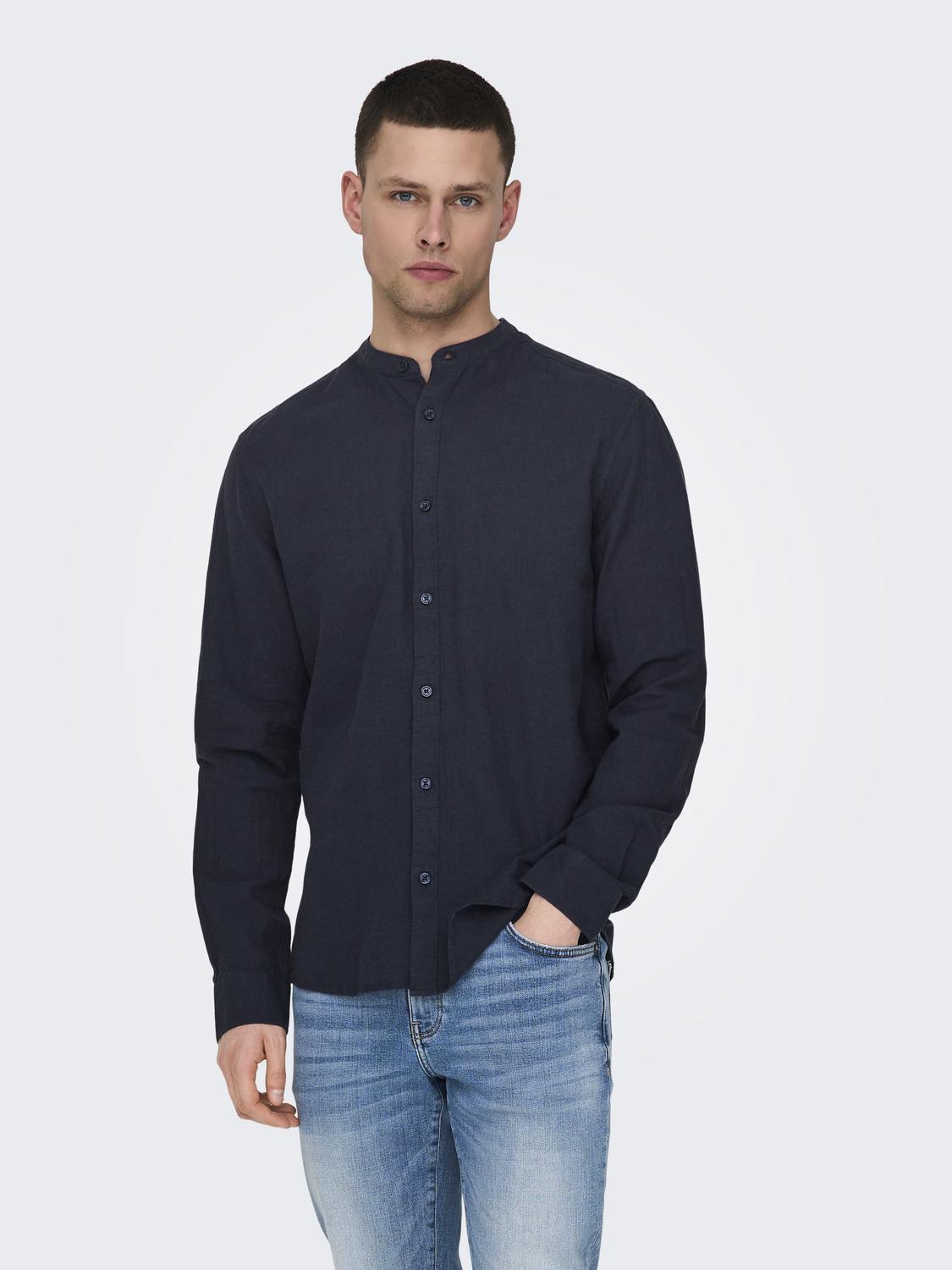 CAMICIA MISTO LINO SLIM FIT - Col. Blu