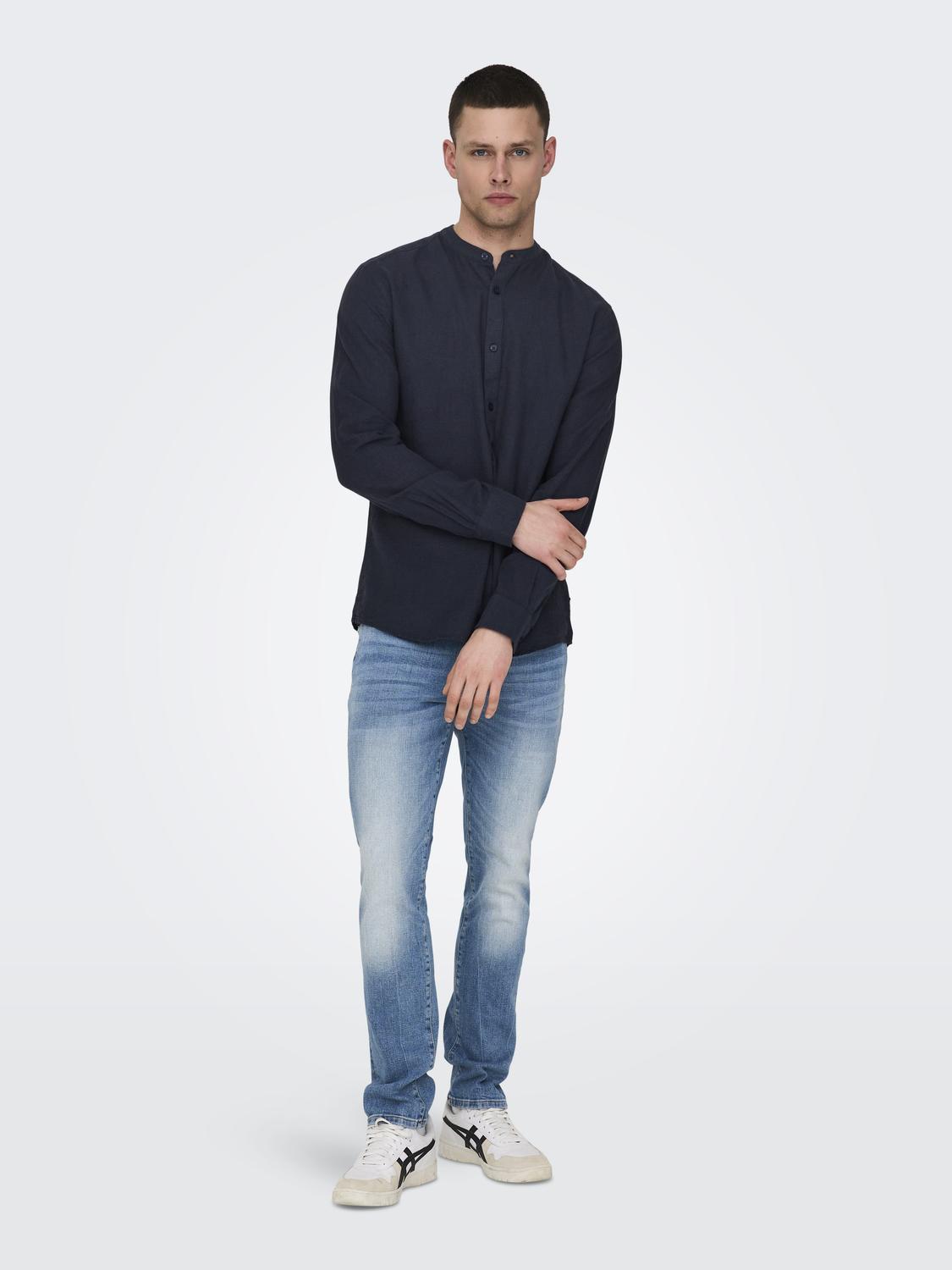 CAMICIA MISTO LINO SLIM FIT - Col. Blu