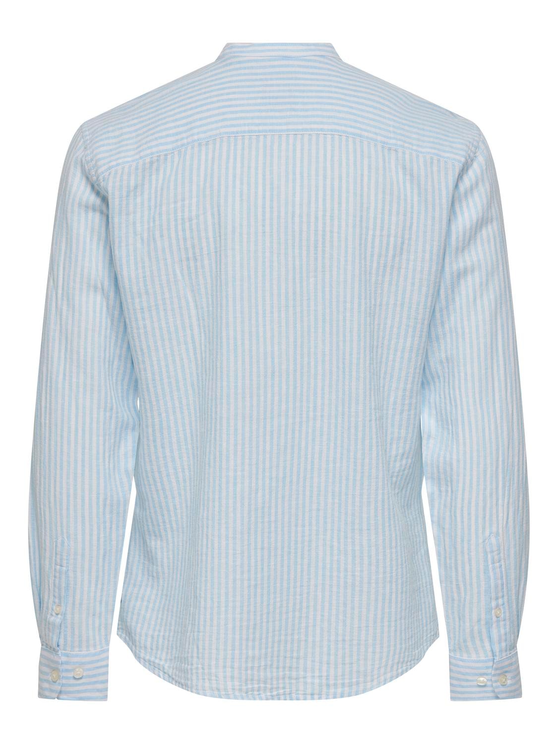 CAMICIA IN MISTO LINO CON COLLO COREANA - col. Azzurro/bianco