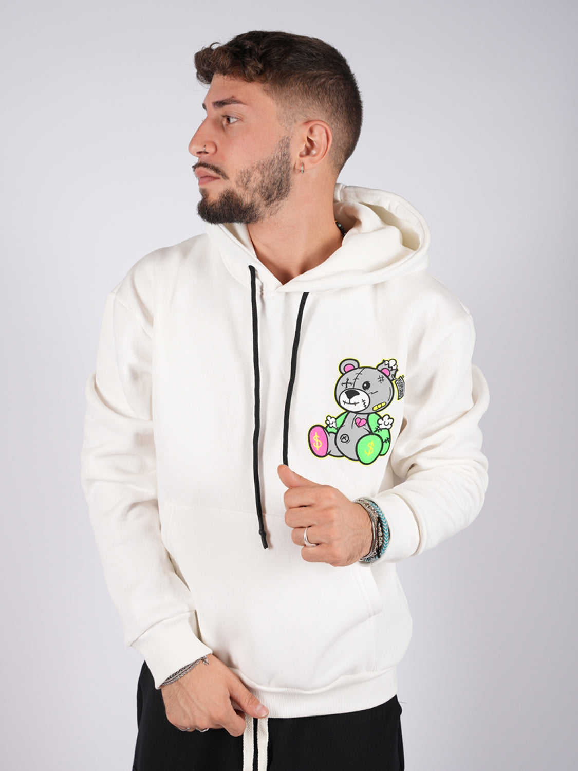 FELPA CON CAPPUCCIO "SMILE THE PAIN" - Col. Bianco