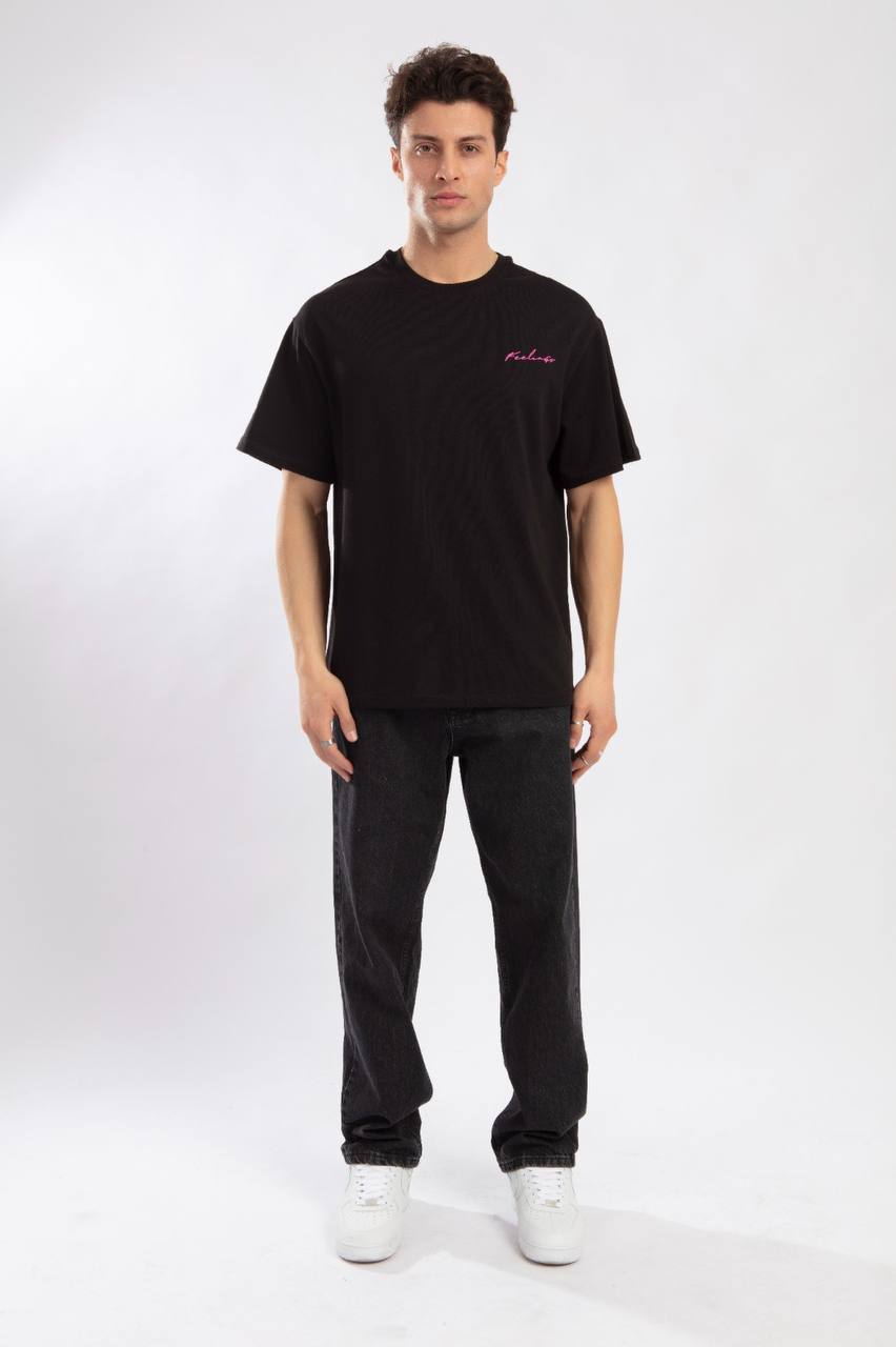 T-SHIRT "FEELINGS" CON STAMPA FRONTE/RETRO - Col. nero