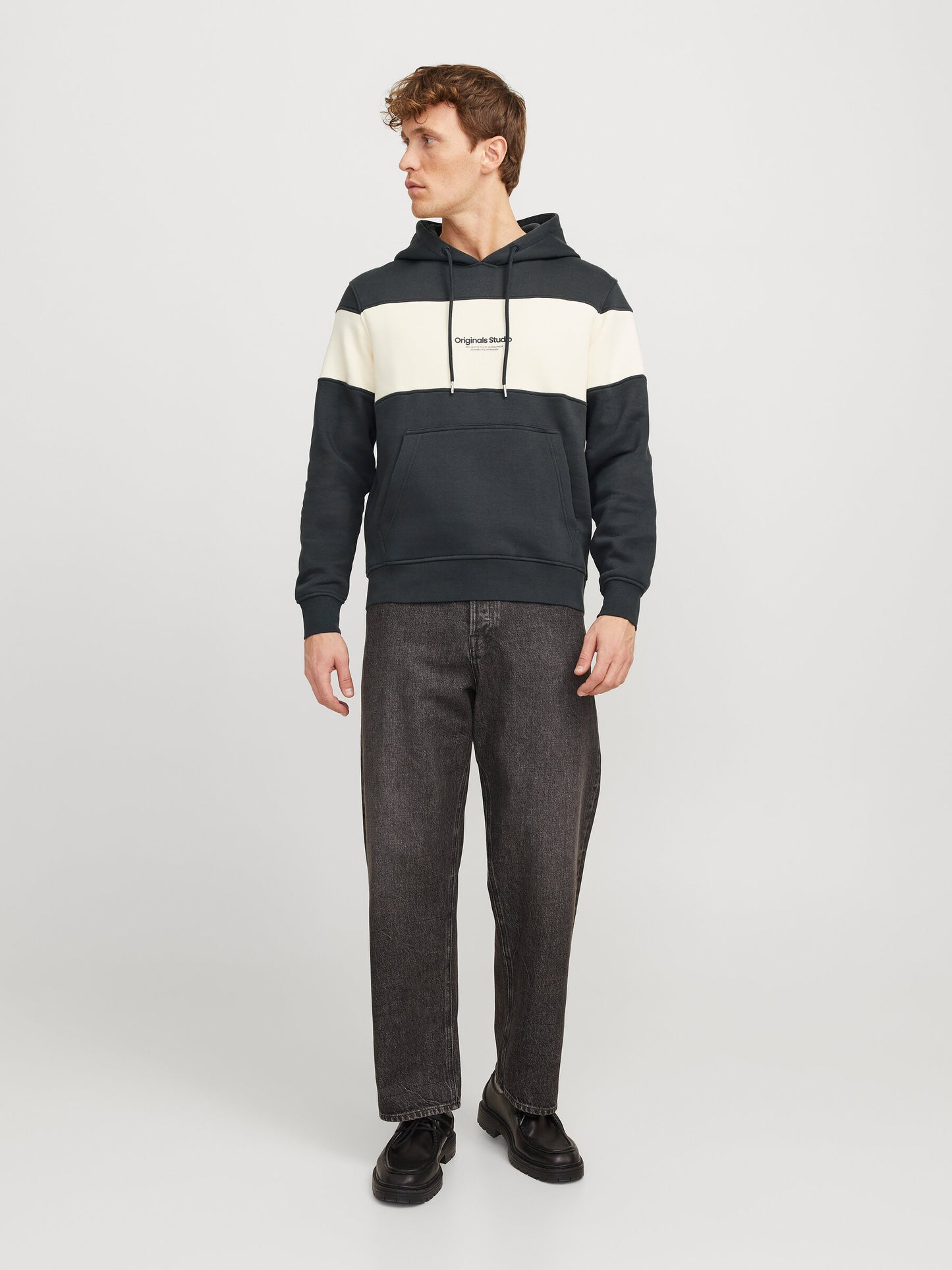 JACK & JONES FELPA CON CAPPUCCIO "ORIGINALS STUDIO" - Col. verde/beige