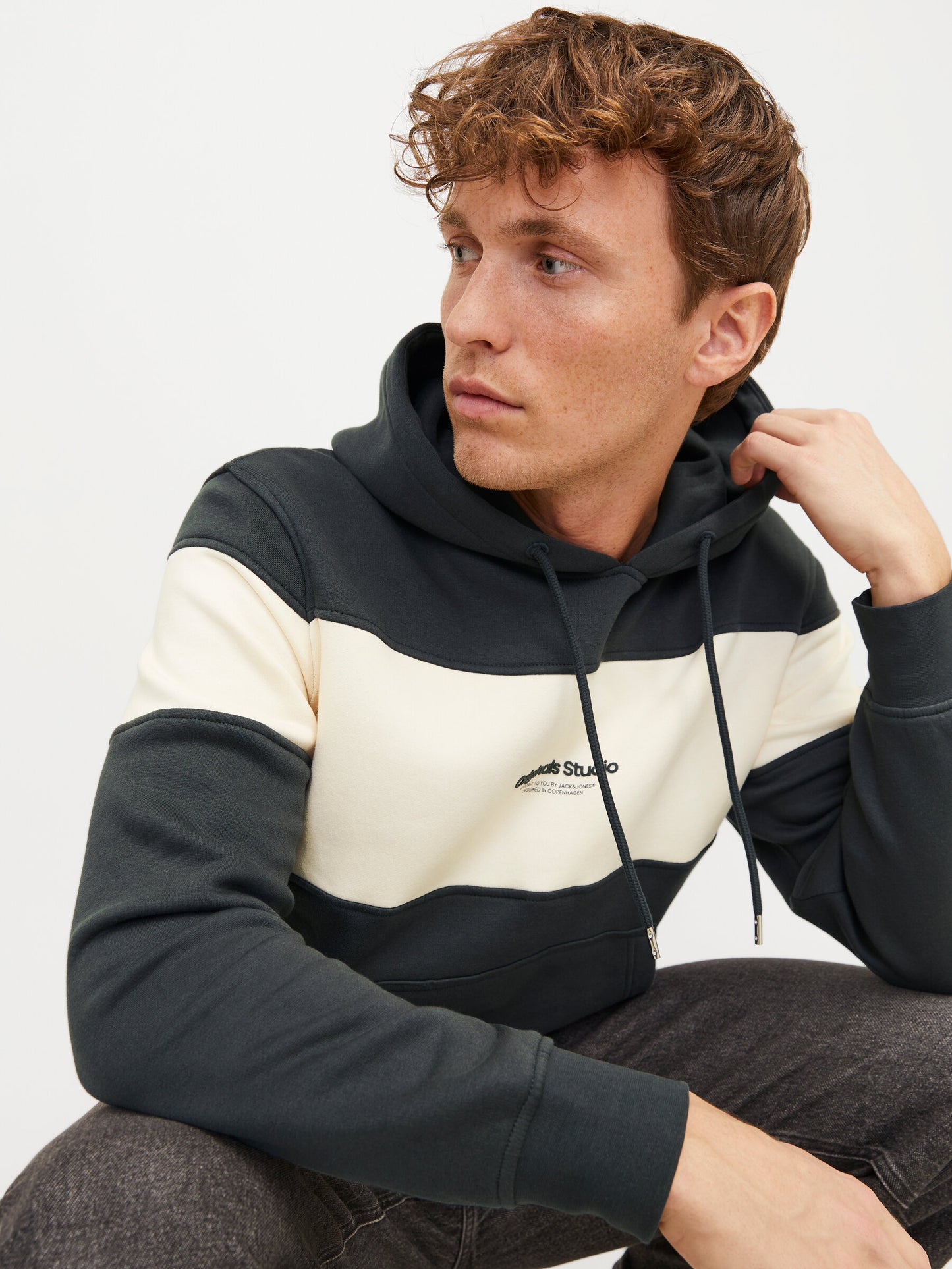 JACK & JONES FELPA CON CAPPUCCIO "ORIGINALS STUDIO" - Col. verde/beige
